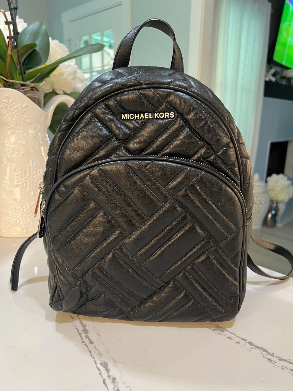 Michael Kors Abbey Black Quilted Leather Backpack